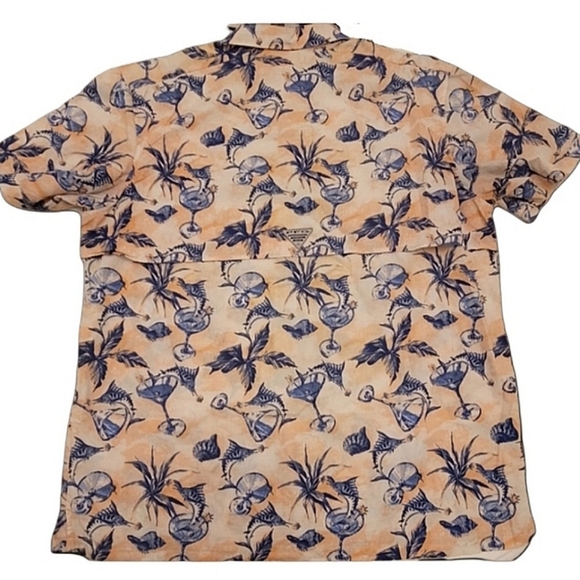 Columbia Mens' Peach and Blue Collared Short Sleeve Button Down Shirt size XL - Picture 3 of 6
